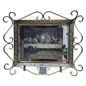 RARE Vintage Last Supper Mirror Frame 10 Commandments mini taper candle holders